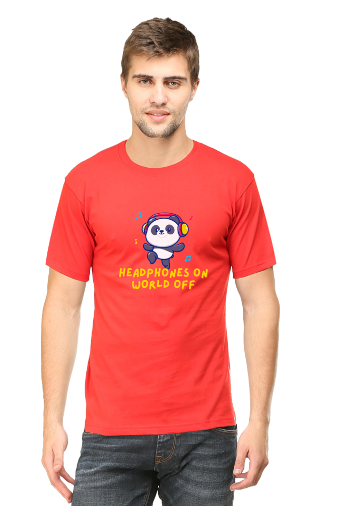 Headphones On World Off Panda Half Sleeve T-Shirt