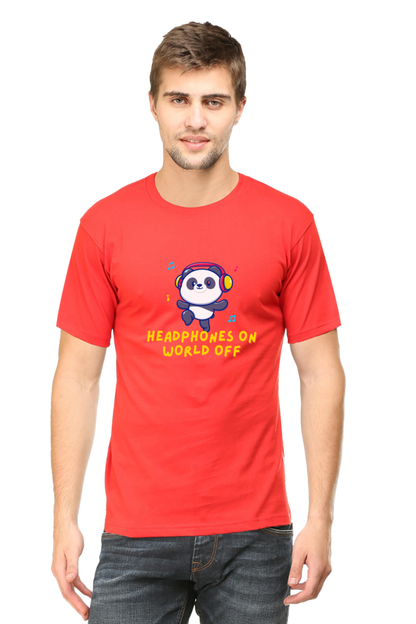 Headphones On World Off Panda Half Sleeve T-Shirt