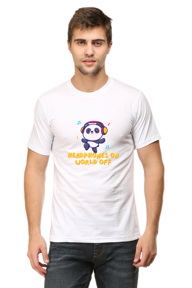 Headphones On World Off Panda Half Sleeve T-Shirt