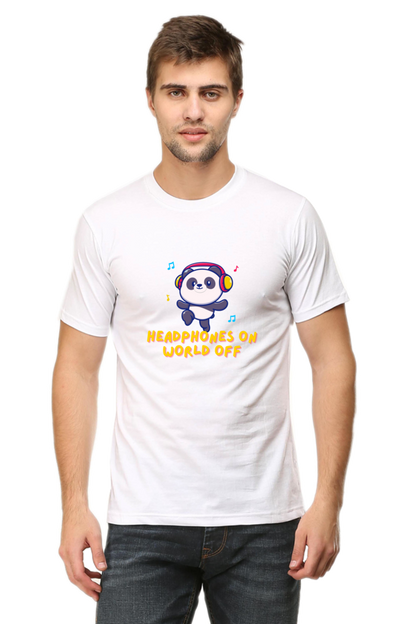 Headphones On World Off Panda Half Sleeve T-Shirt