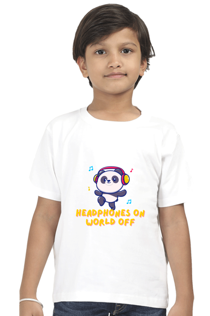 Headphones On World Off Panda Boys Half Sleeve T-Shirt