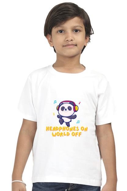 Headphones On World Off Panda Boys Half Sleeve T-Shirt