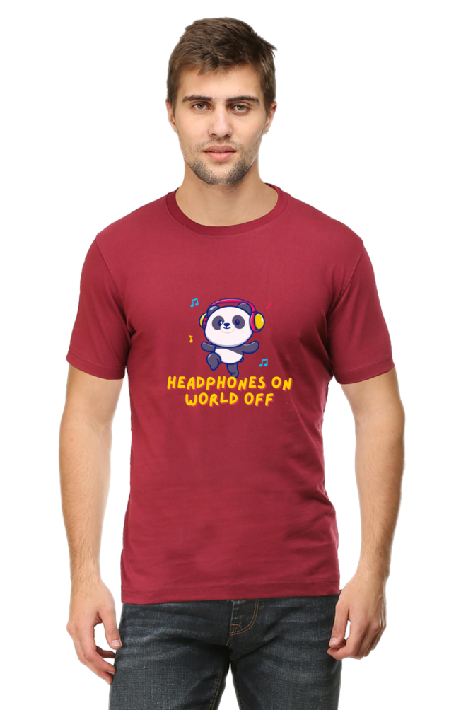 Headphones On World Off Panda Half Sleeve T-Shirt