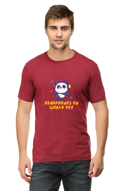 Headphones On World Off Panda Half Sleeve T-Shirt