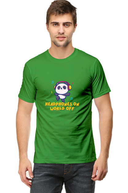 Headphones On World Off Panda Half Sleeve T-Shirt