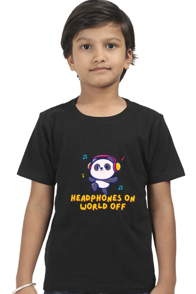 Headphones On World Off Panda Boys Half Sleeve T-Shirt