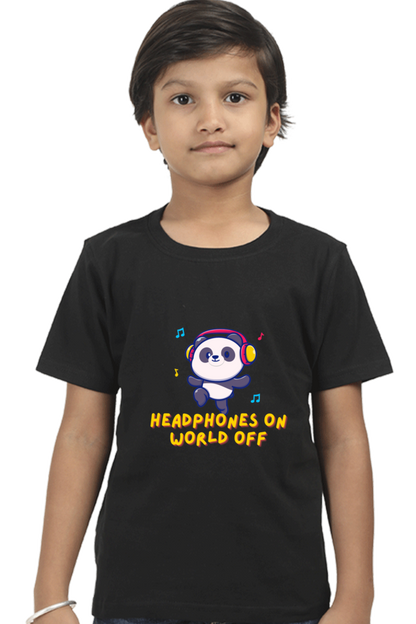 Headphones On World Off Panda Boys Half Sleeve T-Shirt