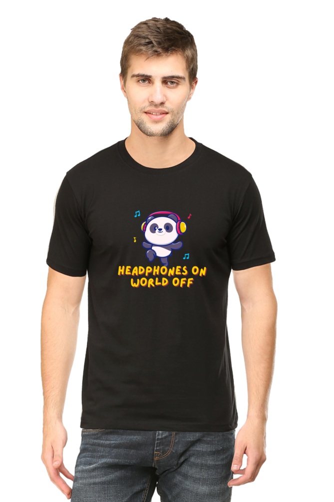 Headphones On World Off Panda Half Sleeve T-Shirt