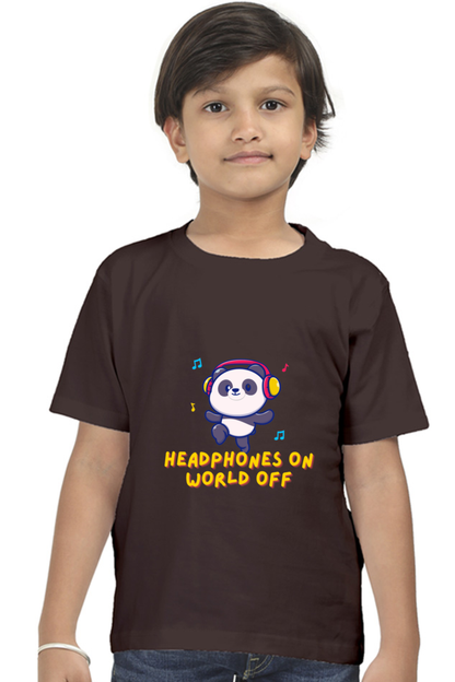 Headphones On World Off Panda Boys Half Sleeve T-Shirt