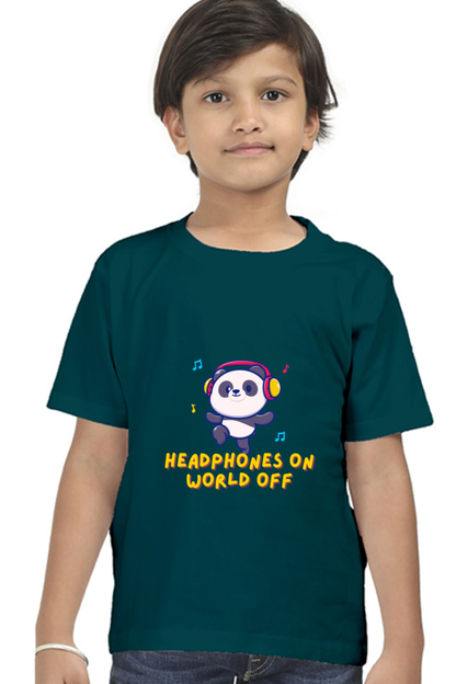 Headphones On World Off Panda Boys Half Sleeve T-Shirt