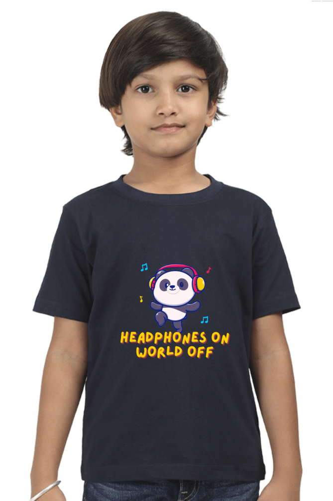 Headphones On World Off Panda Boys Half Sleeve T-Shirt