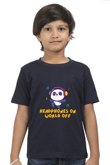 Headphones On World Off Panda Boys Half Sleeve T-Shirt