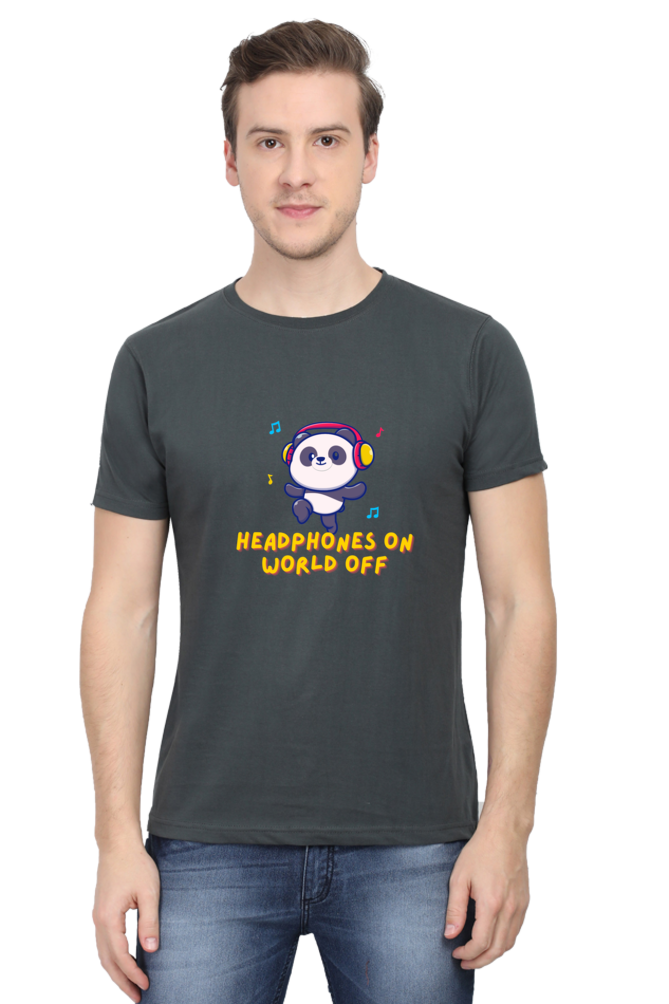 Headphones On World Off Panda Half Sleeve T-Shirt