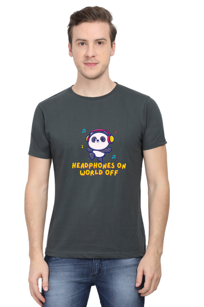 Headphones On World Off Panda Half Sleeve T-Shirt