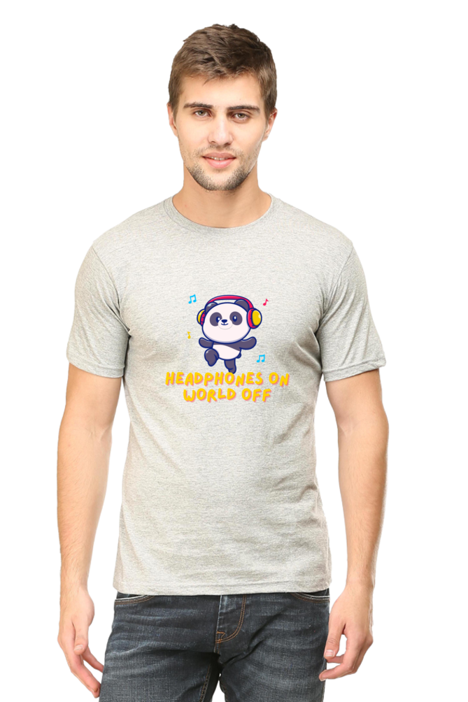 Headphones On World Off Panda Half Sleeve T-Shirt