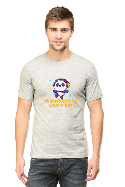 Headphones On World Off Panda Half Sleeve T-Shirt