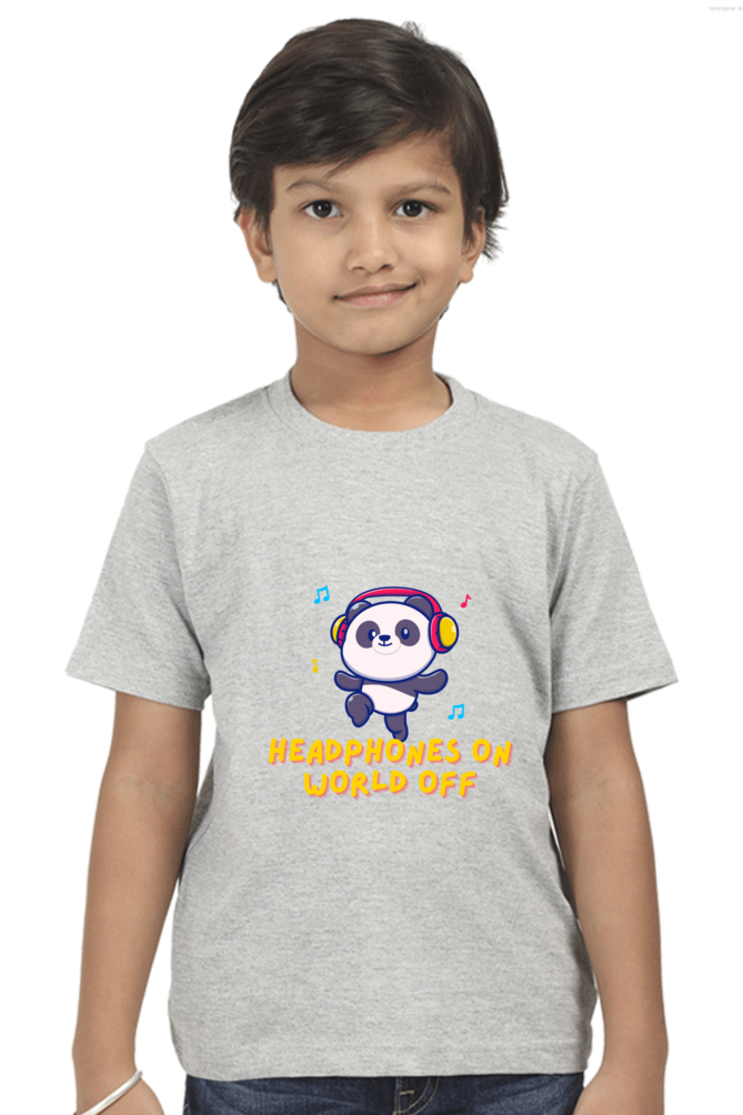 Headphones On World Off Panda Boys Half Sleeve T-Shirt