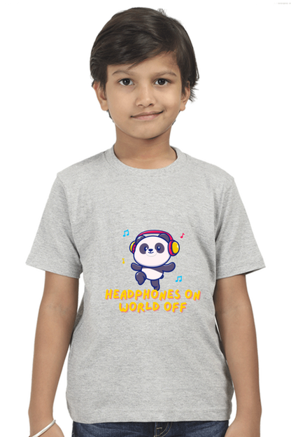 Headphones On World Off Panda Boys Half Sleeve T-Shirt