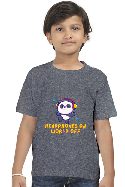 Headphones On World Off Panda Boys Half Sleeve T-Shirt