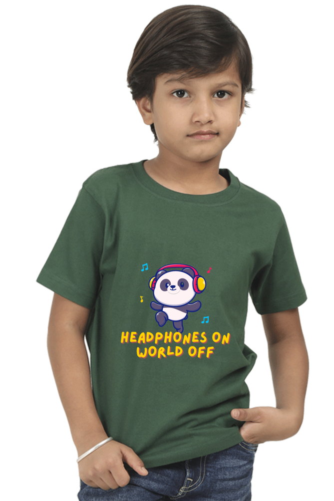 Headphones On World Off Panda Boys Half Sleeve T-Shirt