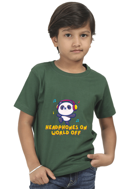 Headphones On World Off Panda Boys Half Sleeve T-Shirt