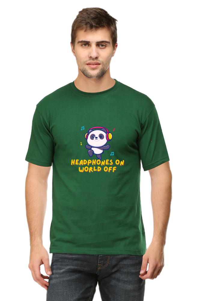 Headphones On World Off Panda Half Sleeve T-Shirt