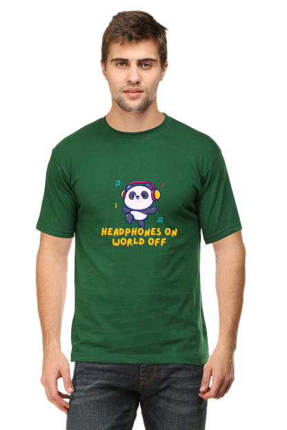 Headphones On World Off Panda Half Sleeve T-Shirt