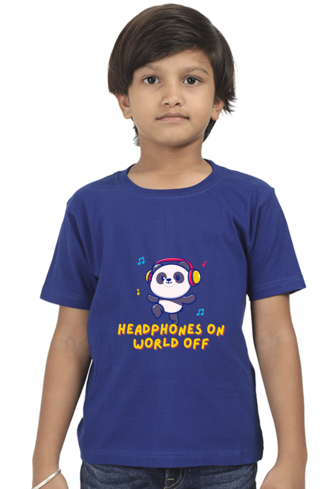 Headphones On World Off Panda Boys Half Sleeve T-Shirt