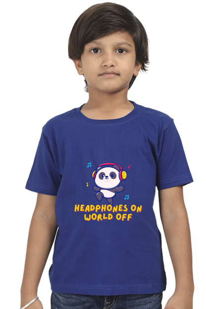 Headphones On World Off Panda Boys Half Sleeve T-Shirt